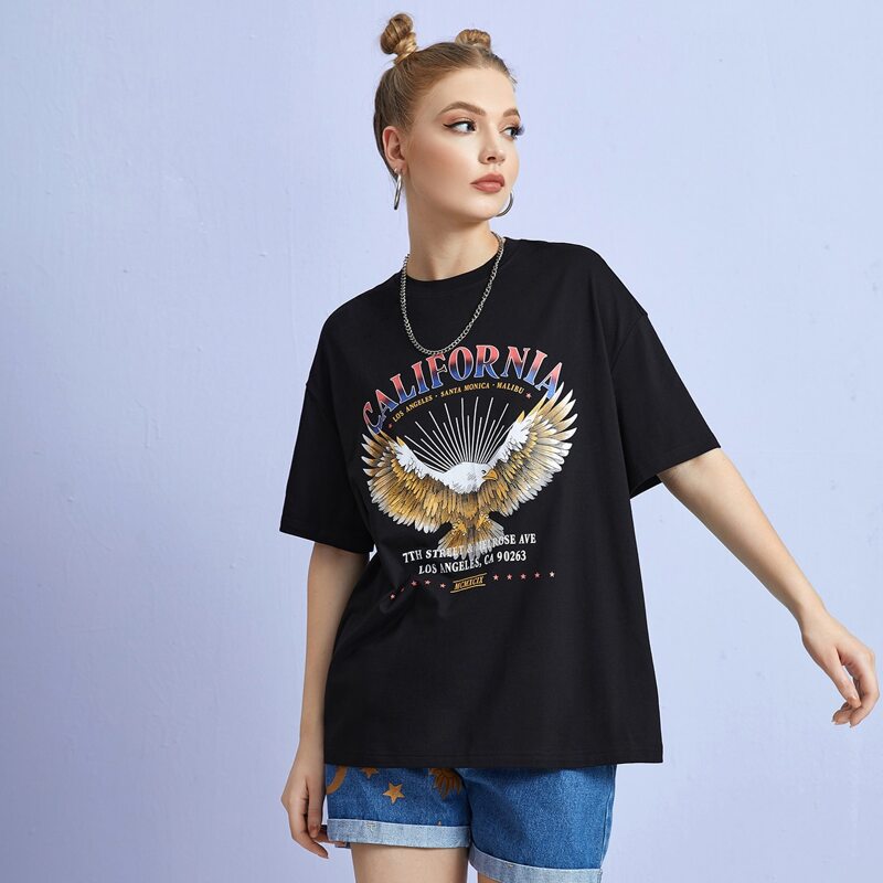 

Letter Eagle Graphic Oversized Tee, Black