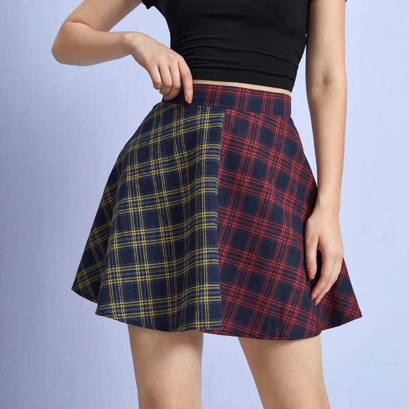 

Two Tone Plaid Skirt, Multicolor