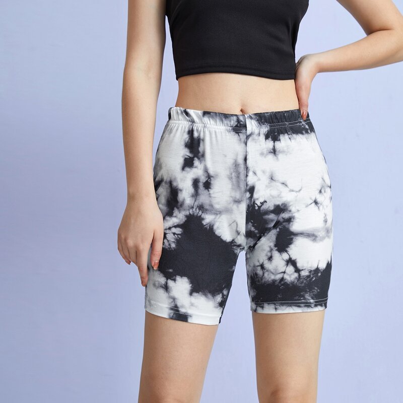 

Tie Dye Biker Shorts, Black and white