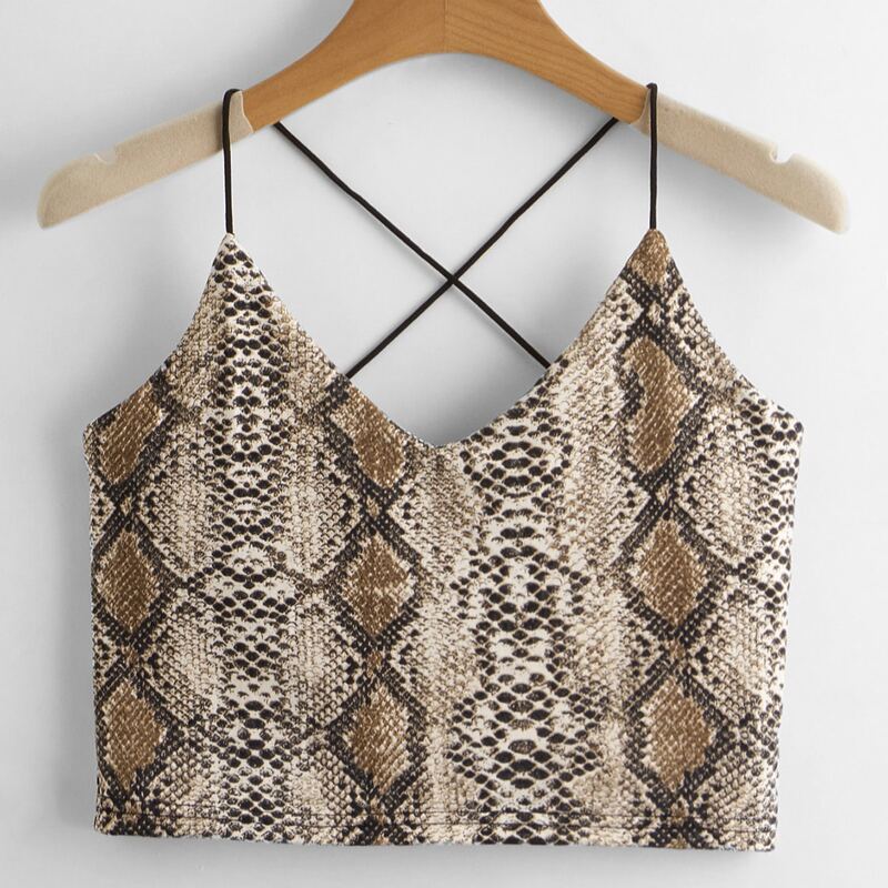 

Snakeskin Print Criss Cross Crop Cami, Multicolor