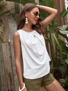 SHEIN Unity 复古前素色無袖襯衫 - 白色 - 查看 3