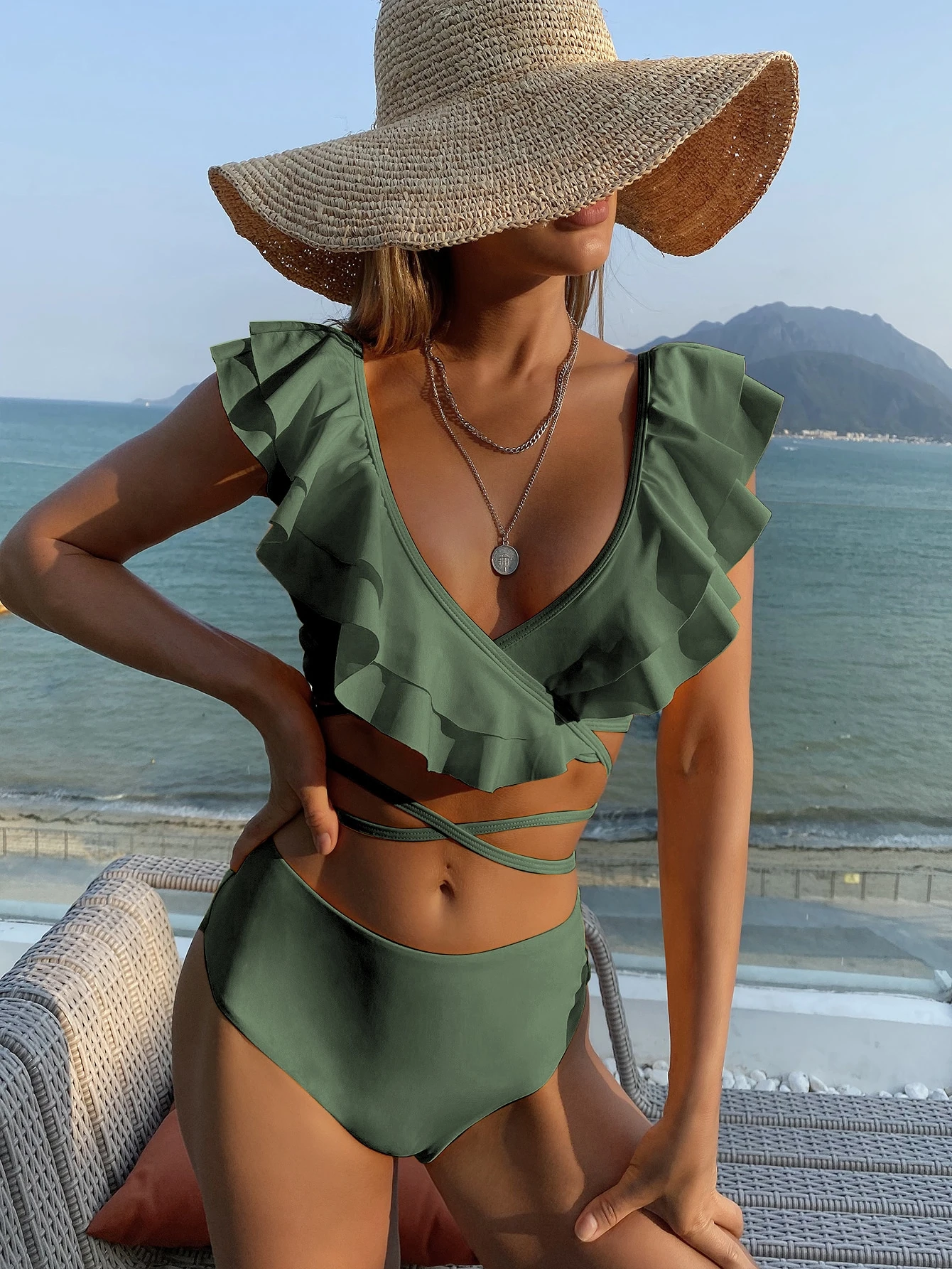 フリルトリム ハイウェスト ビキニ水着