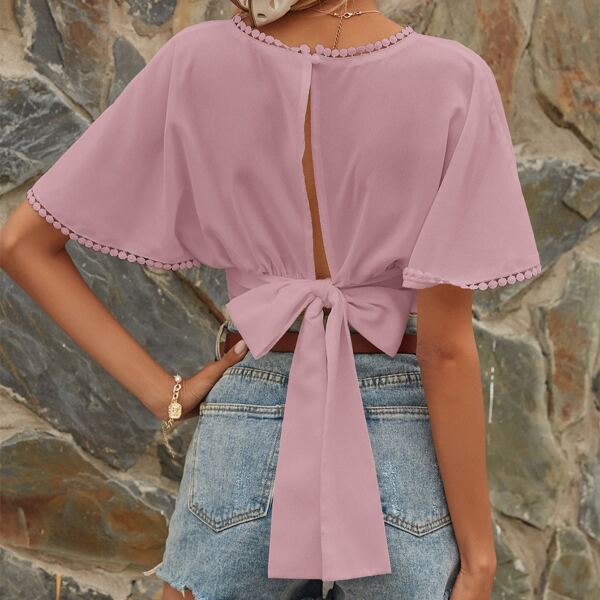 

Tie Back Surplice Front Blouse, Dusty pink
