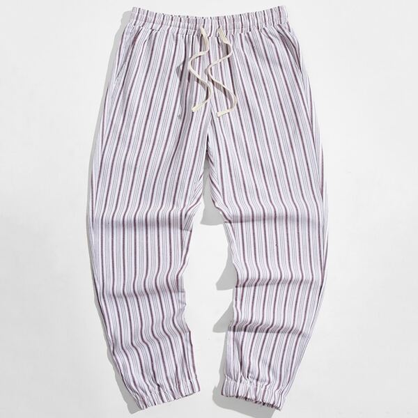 

Men Drawstring Waist Striped Pants, Multicolor