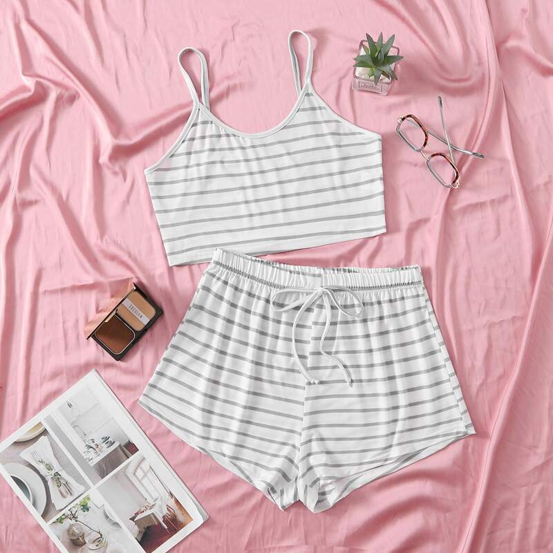 

Striped Cami Lounge Set, White