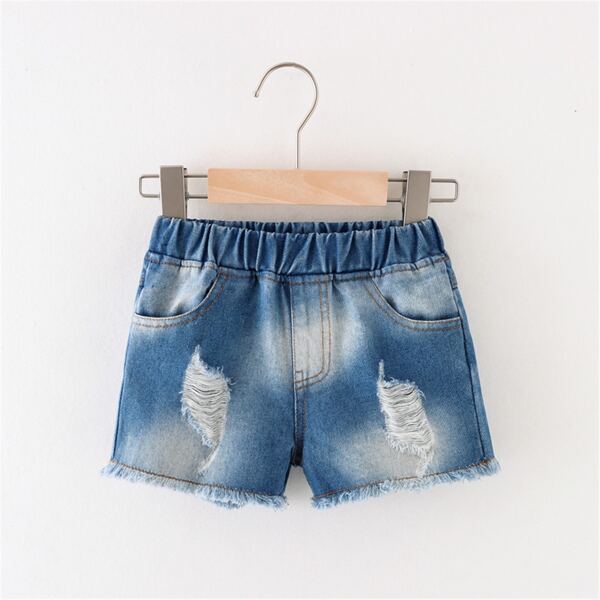

Toddler Girls Ripped Raw Hem Denim Shorts, Medium wash