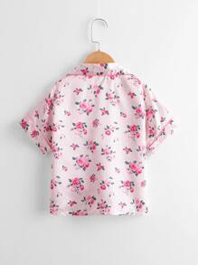 Girls Floral Print Satin PJ Set - Baby Pink - View 3