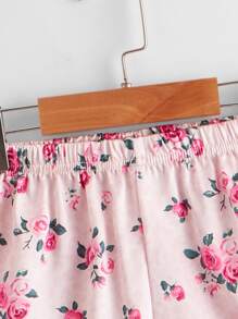Girls Floral Print Satin PJ Set - Baby Pink - View 4