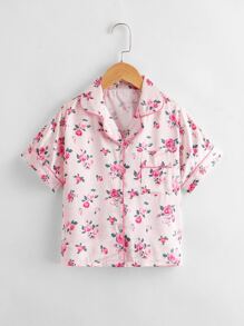 Girls Floral Print Satin PJ Set - Baby Pink - View 6