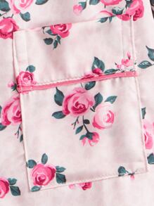 Girls Floral Print Satin PJ Set - Baby Pink - View 7