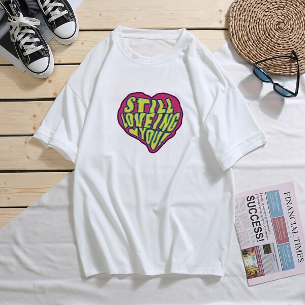 

Men Heart And Slogan Graphic Tee, White