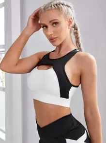 SHEIN Dewbera 二合一鏤空中度支撐運動型文胸 - 白色 - 查看 5