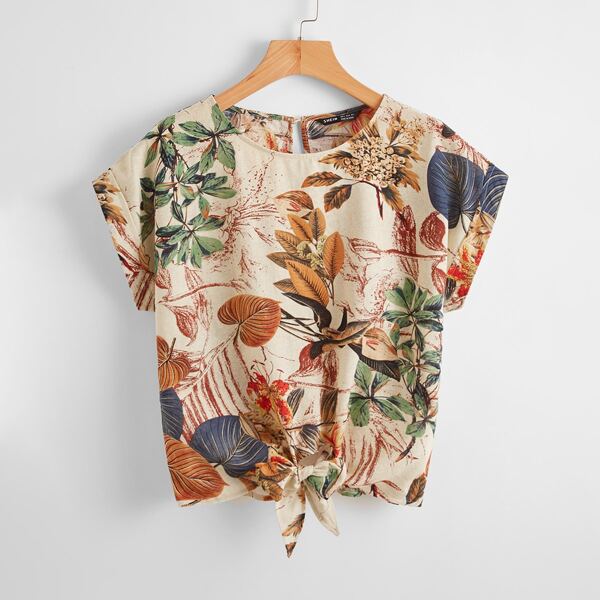

Tropical Print Knot Hem Top, Multicolor