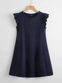 SHEIN Clasi Ruffle Armhole Solid Dress - Navy Blue - View 1