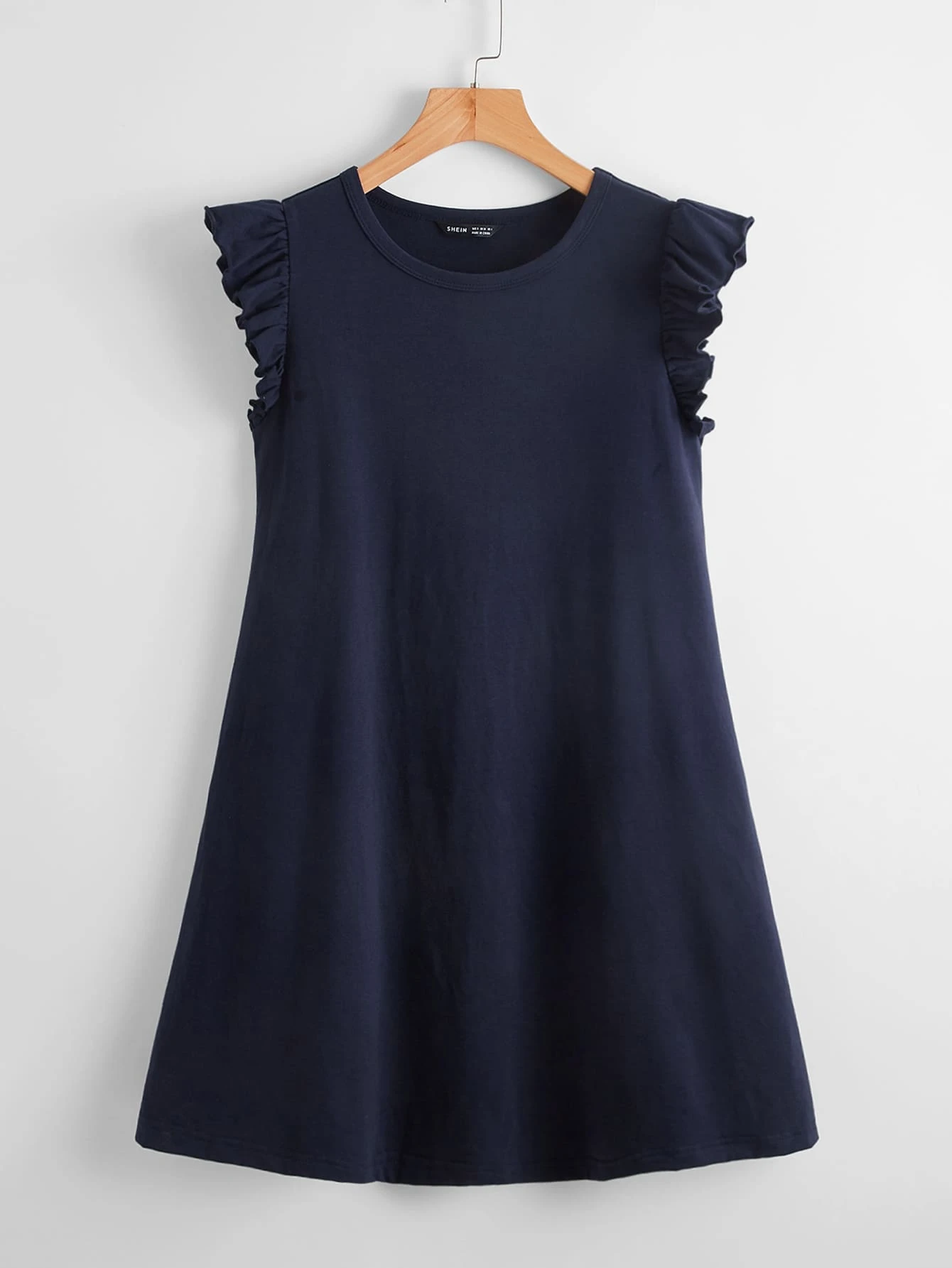 SHEIN Clasi Ruffle Armhole Solid Dress - Navy Blue - View 1