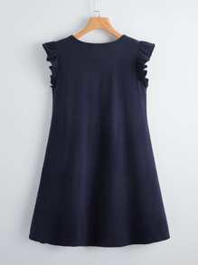 SHEIN Clasi Ruffle Armhole Solid Dress - Navy Blue - View 2