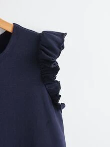 SHEIN Clasi Ruffle Armhole Solid Dress - Navy Blue - View 3
