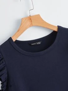 SHEIN Clasi Ruffle Armhole Solid Dress - Navy Blue - View 4