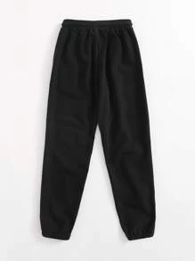 SHEIN Boys Solid Elastic Waist Trousers - Black - View 2