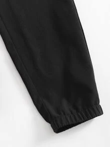 SHEIN Boys Solid Elastic Waist Trousers - Black - View 4