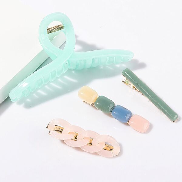 

3pcs Chain Decor Hair Clip & 1pc Hair Claw, Multicolor