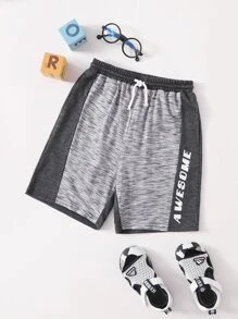 SHEIN Boys Drawstring Waist Letter Graphic Colorblock Shorts - Multicolor - View 1
