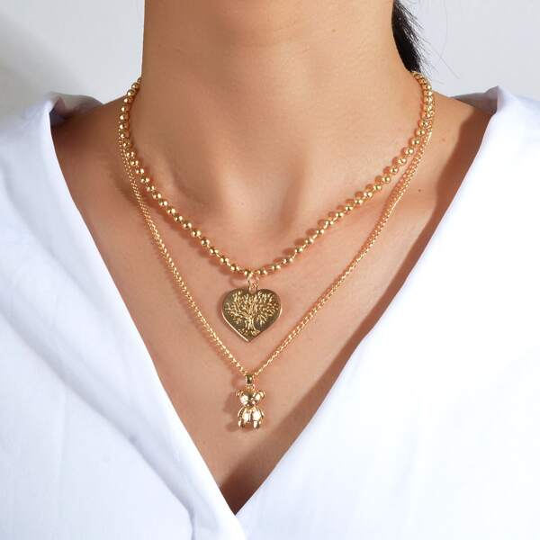 

Heart Charm Layered Necklace, Gold