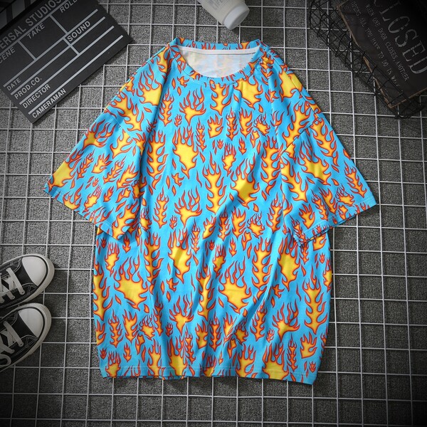 

Men Allover Fire Print Tee, Multicolor