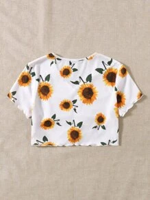 SHEIN Camisetas Drapeado Floral Casual - Blanco - Ver 2