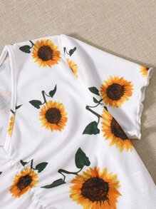 SHEIN Camisetas Drapeado Floral Casual - Blanco - Ver 3