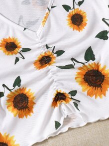 SHEIN Camisetas Drapeado Floral Casual - Blanco - Ver 5