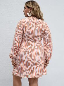 Celure Plus Zebra Stripe Knot Side Wrap Dress - Orange - View 2