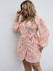 Celure Plus Zebra Stripe Knot Side Wrap Dress - Orange - View 4