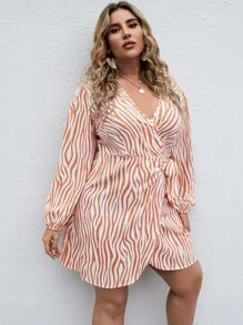 Celure Plus Zebra Stripe Knot Side Wrap Dress - Orange - View 5