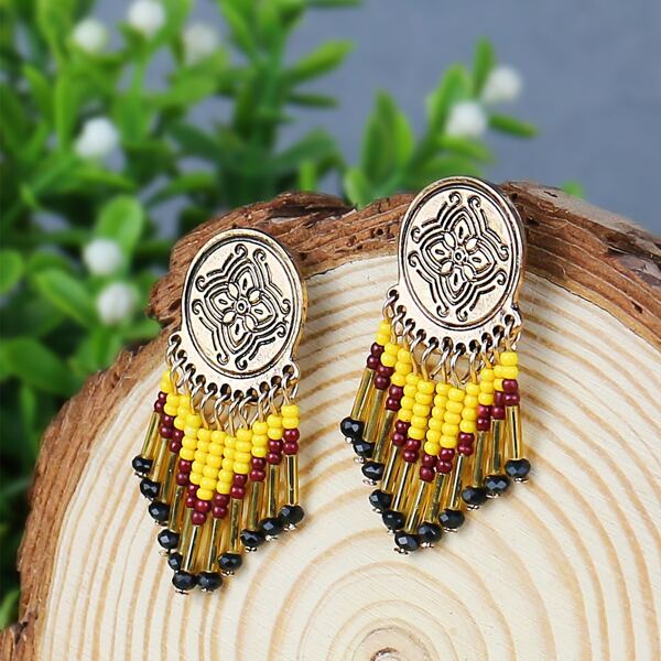 

Bead Tassel Charm Drop Earrings, Multicolor