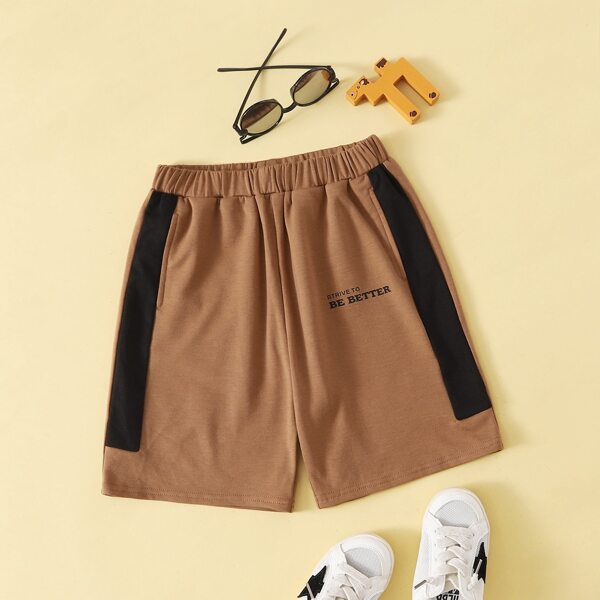 

Boys Contrast Sideseam Slogan Graphic Shorts, Coffee brown