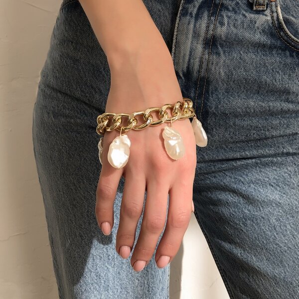 

Faux Pearl Charm Bracelet, Gold