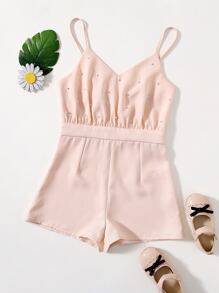 SHEIN Monos para niñas Cuentas Liso Elegante - Rosa Pálido - Ver 1