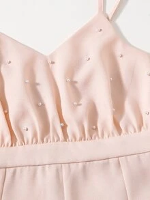 SHEIN Monos para niñas Cuentas Liso Elegante - Rosa Pálido - Ver 3