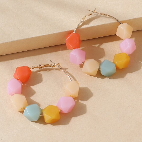 

Geometric Decor Hoop Earrings, Multicolor