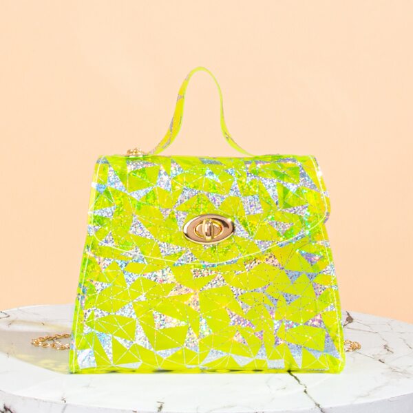 

Twist Lock Geometric Graphic Satchel Bag, Yellow