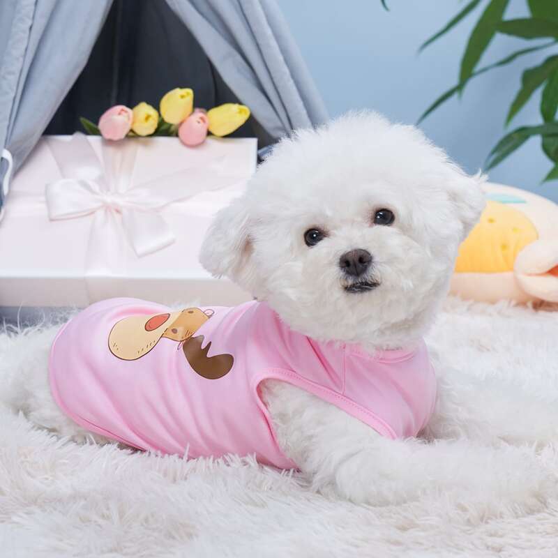 

Cartoon Deer Print Pet Tank, Pink