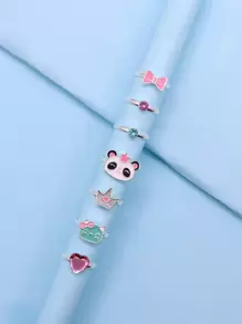 7pcs Girls Bow & Heart Decor Ring - Multicolor - View 1