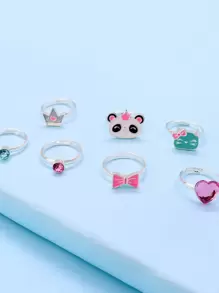 7pcs Girls Bow & Heart Decor Ring - Multicolor - View 3