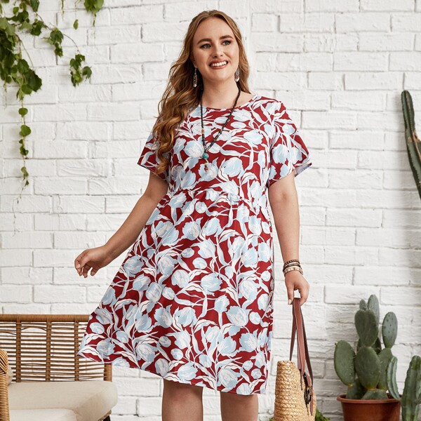 

Plus Allover Floral Smock Dress, Multicolor