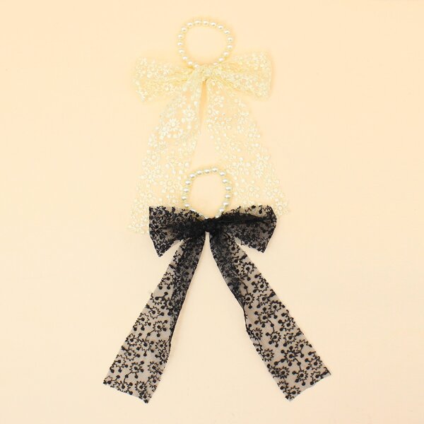 

2pcs Toddler Girls Faux Pearl Decor Scarf Hair Tie, Multicolor