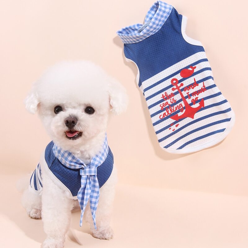 

Striped Pattern Pet Tank Top, Blue