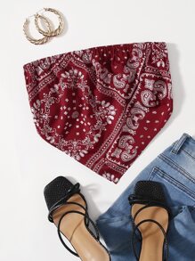 Paisley Print Crop Bandana Top - Burgundy - View 1