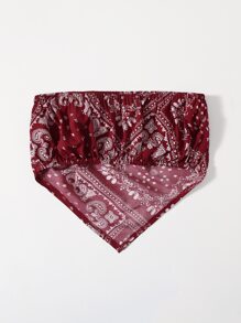 Paisley Print Crop Bandana Top - Burgundy - View 2