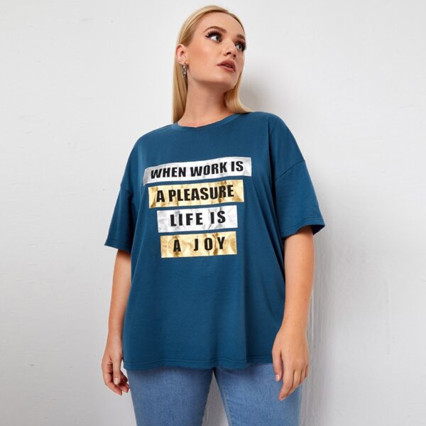 

Plus Drop Shoulder Slogan Graphic Tee, Teal blue